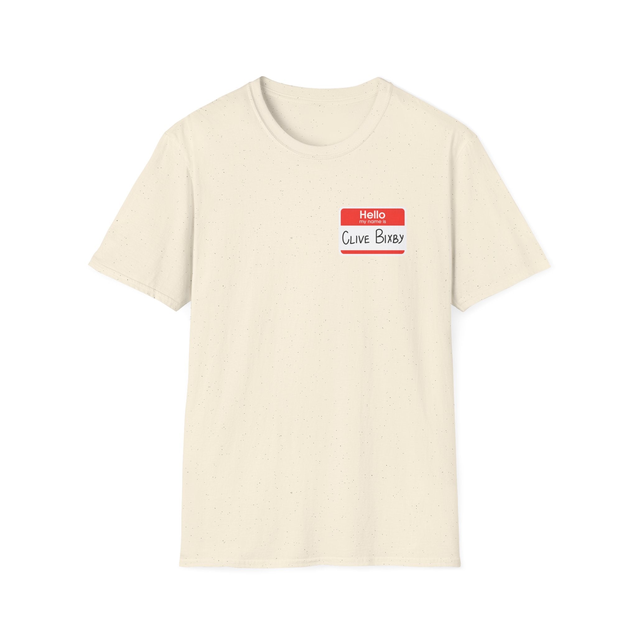 T-Shirt — "Hello, Clive bixby" Name Tag Graphic Tee