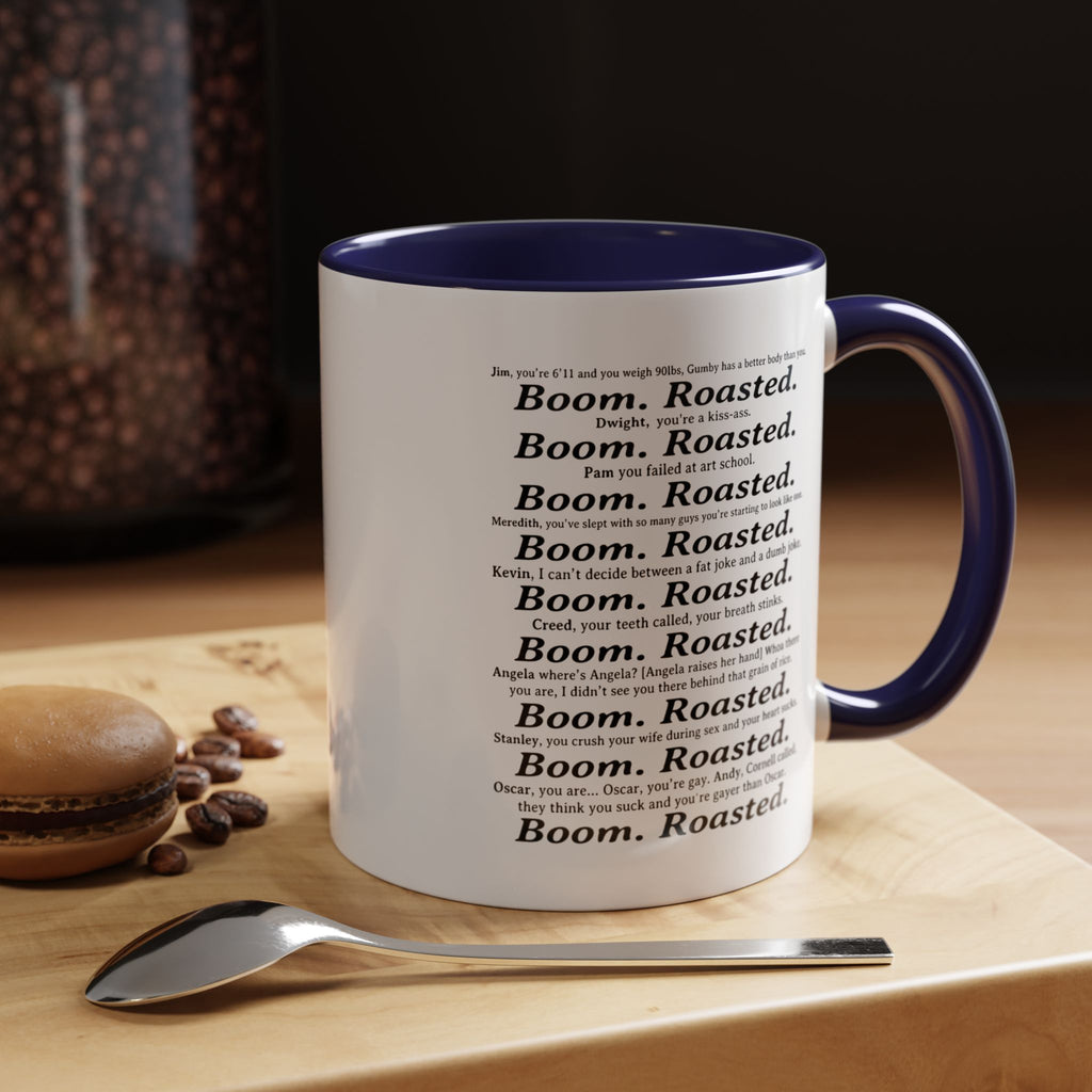 Boom. Roasted. Coffee Mug — Bold Text Accent Ceramic Cup (11/15oz)