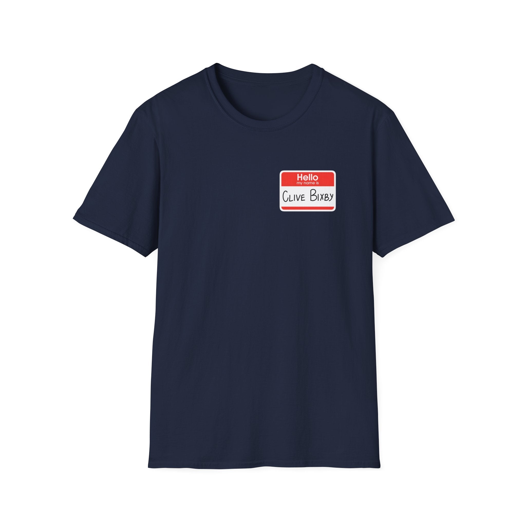 T-Shirt — "Hello, Clive bixby" Name Tag Graphic Tee