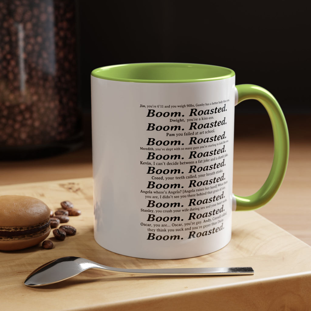 Boom. Roasted. Coffee Mug — Bold Text Accent Ceramic Cup (11/15oz)