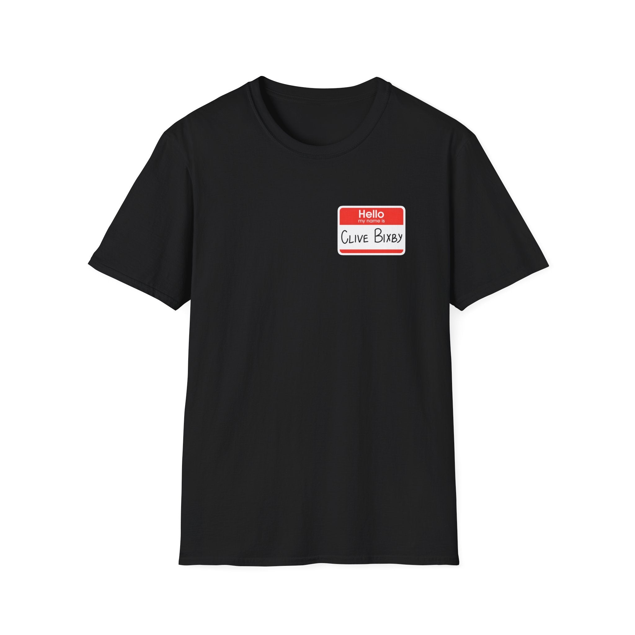 T-Shirt — "Hello, Clive bixby" Name Tag Graphic Tee