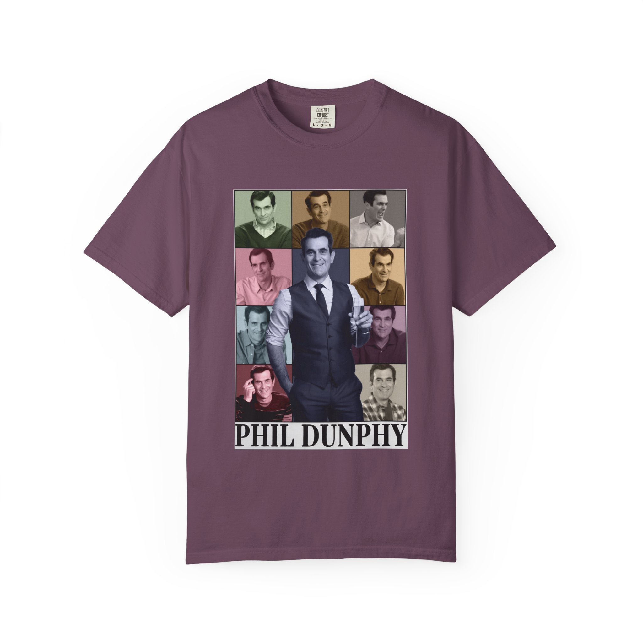 Graphic T-Shirt — Retro Photo Collage with 'Phil Dunphy' Text