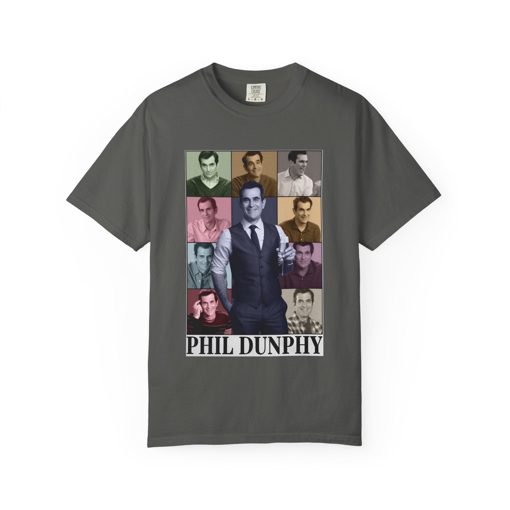 Graphic T-Shirt — Retro Photo Collage with 'Phil Dunphy' Text