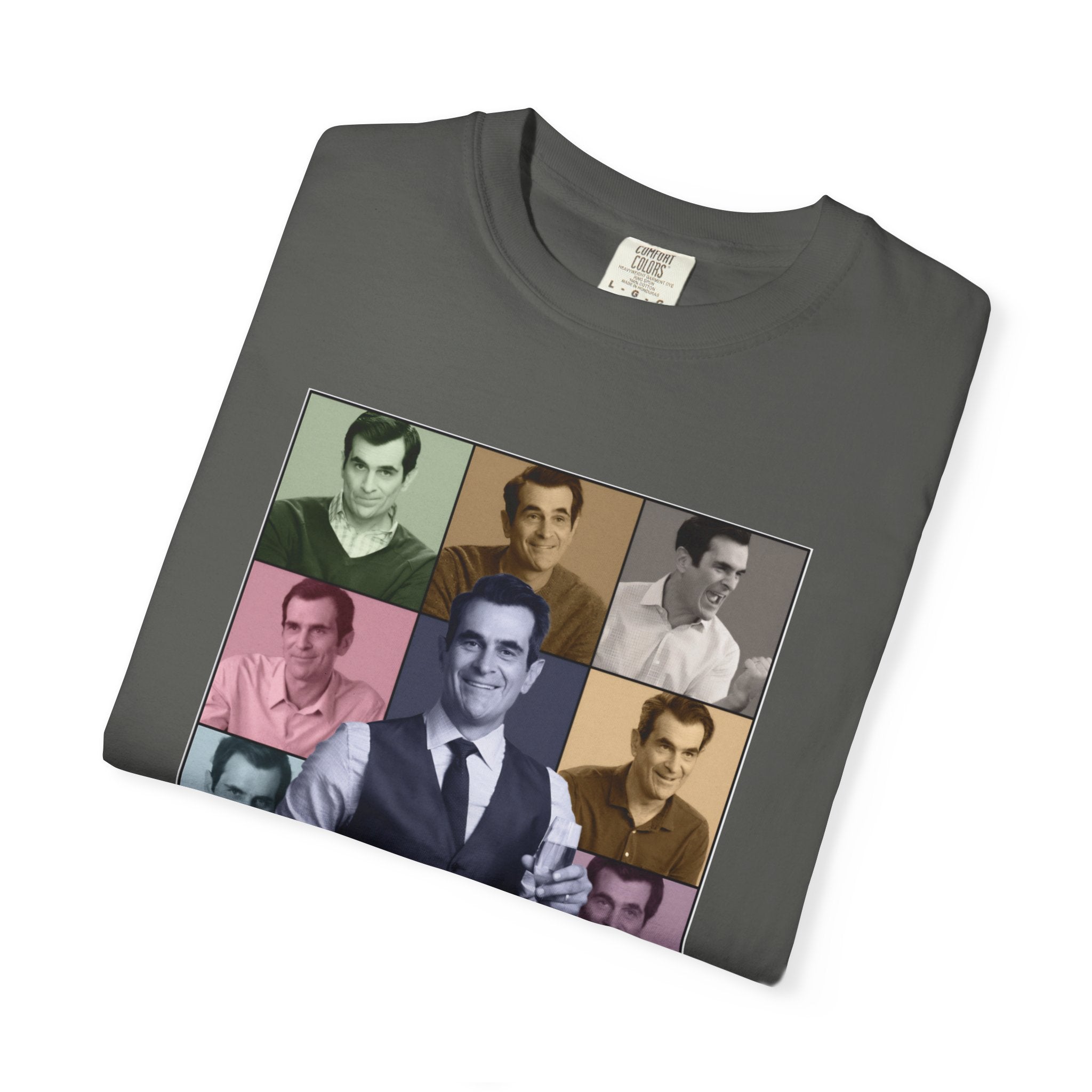 Graphic T-Shirt — Retro Photo Collage with 'Phil Dunphy' Text