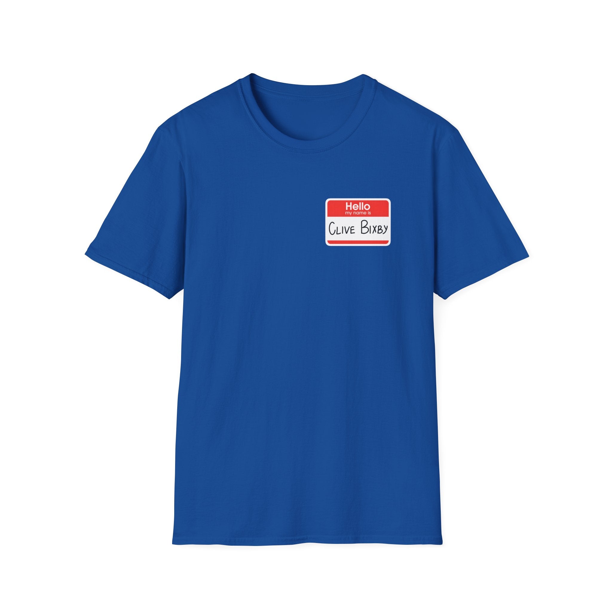 T-Shirt — "Hello, Clive bixby" Name Tag Graphic Tee
