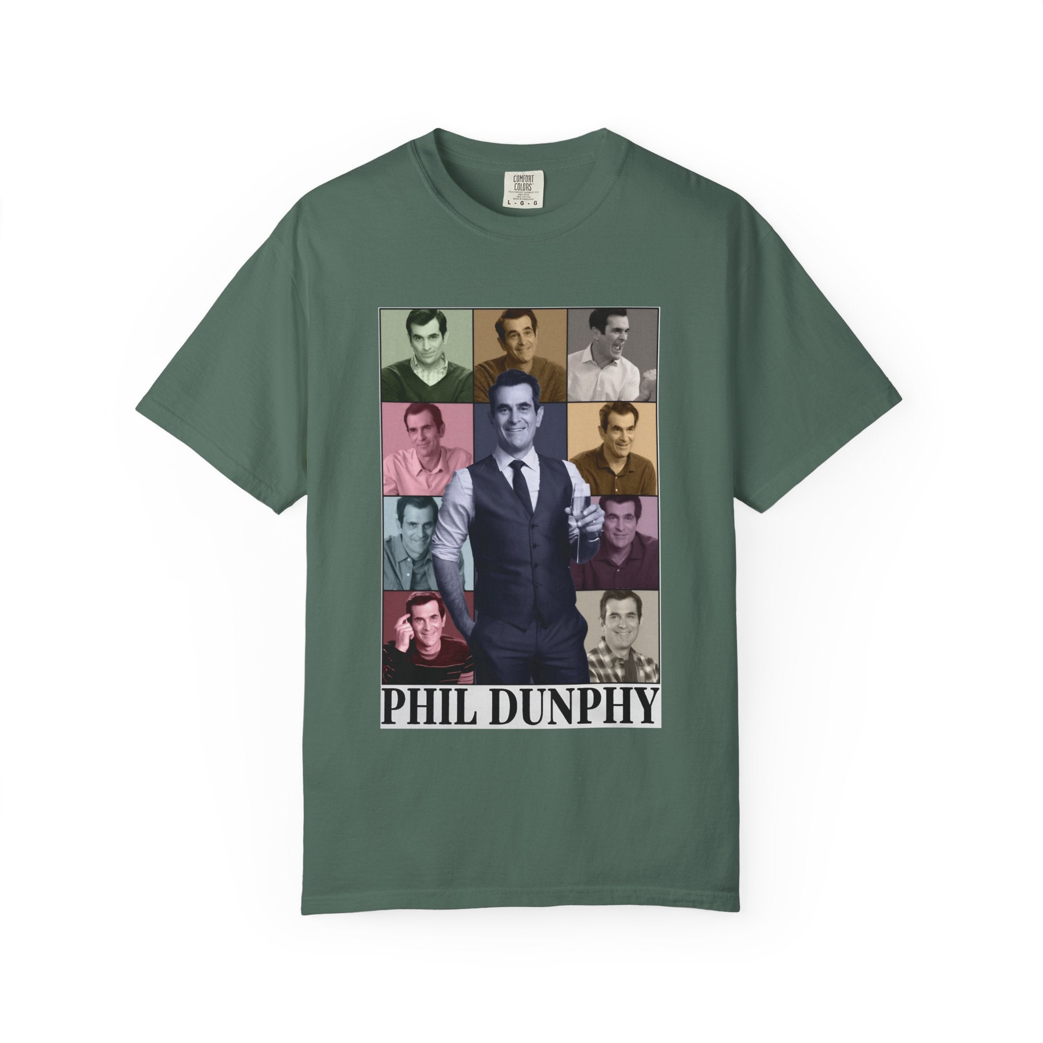 Graphic T-Shirt — Retro Photo Collage with 'Phil Dunphy' Text