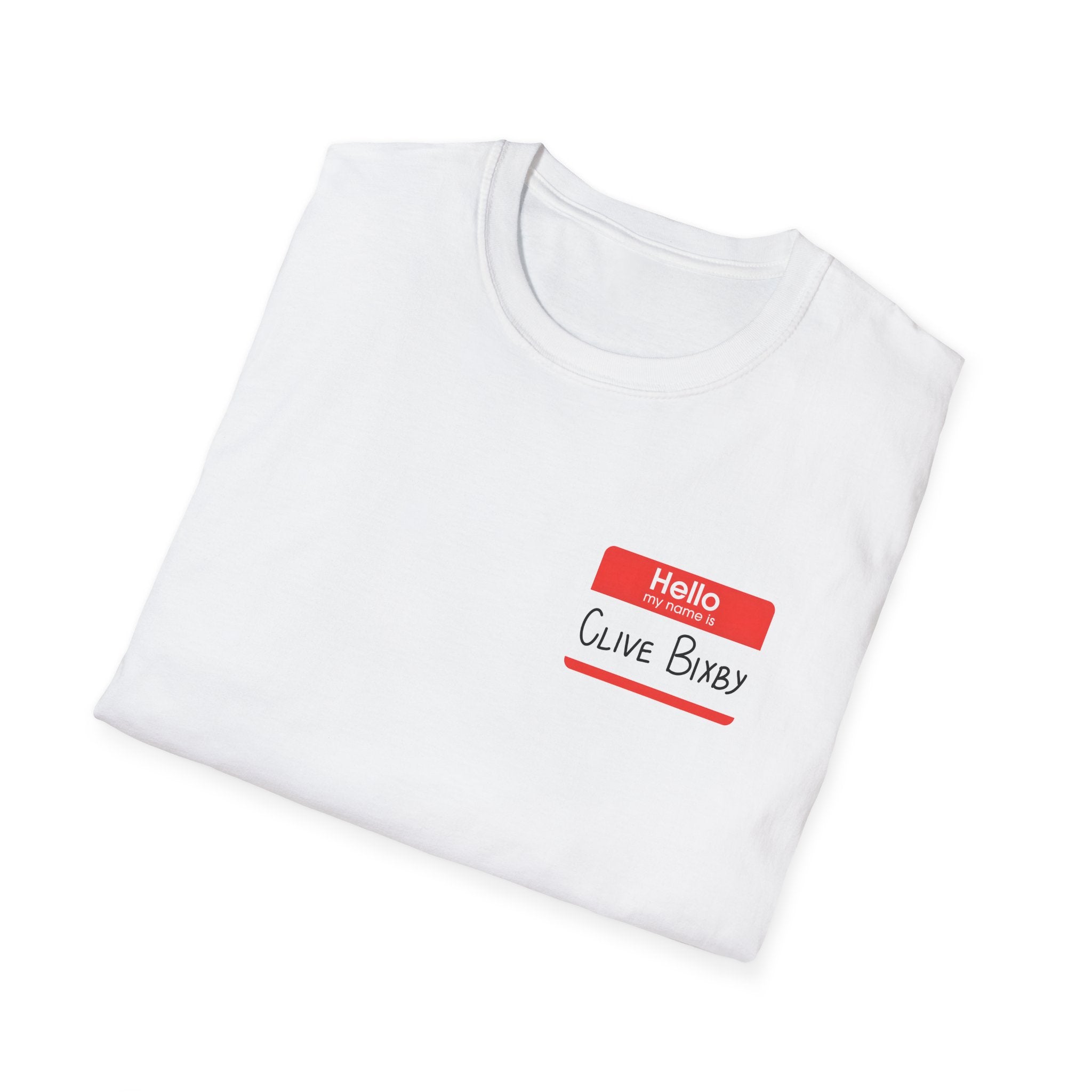 T-Shirt — "Hello, Clive bixby" Name Tag Graphic Tee