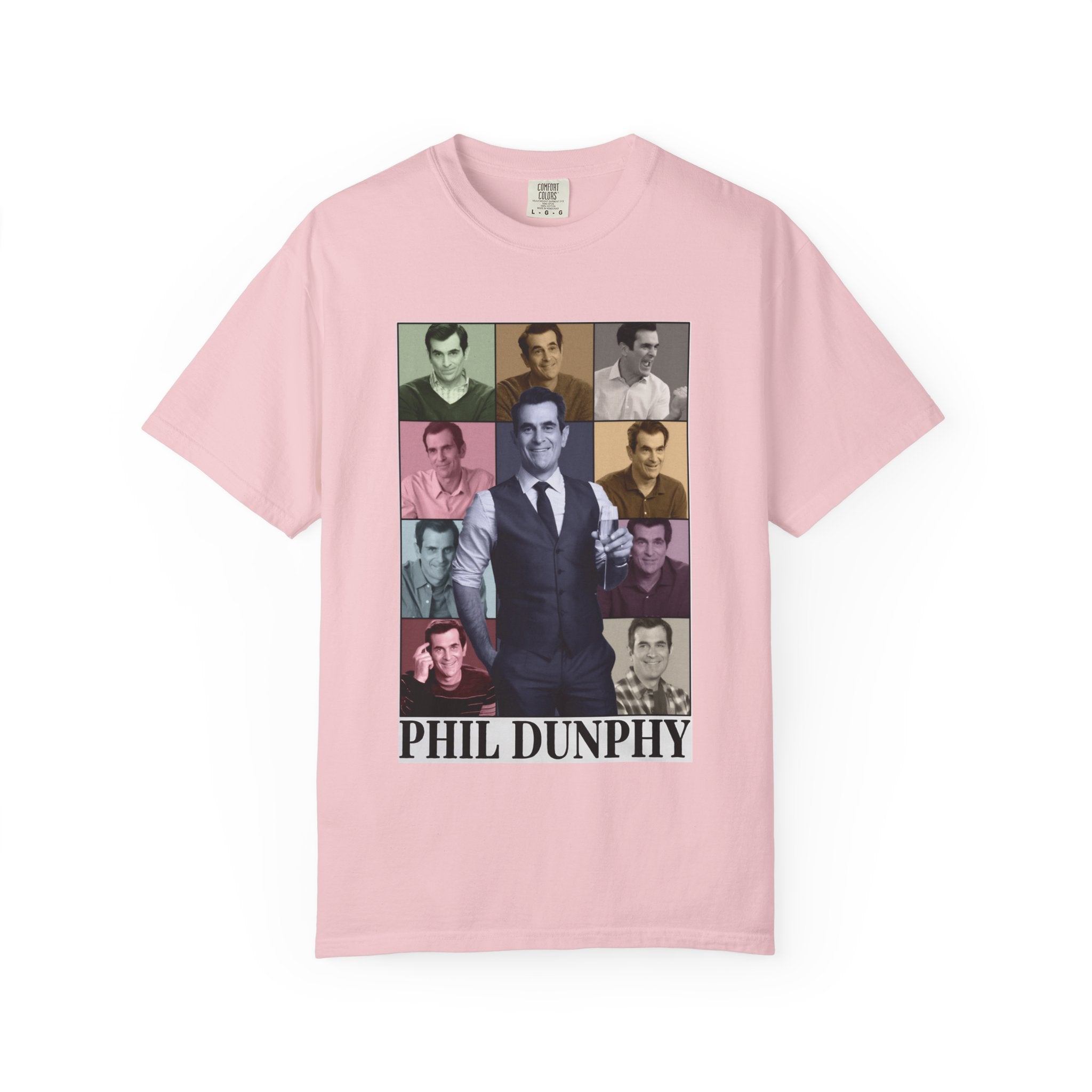 Graphic T-Shirt — Retro Photo Collage with 'Phil Dunphy' Text