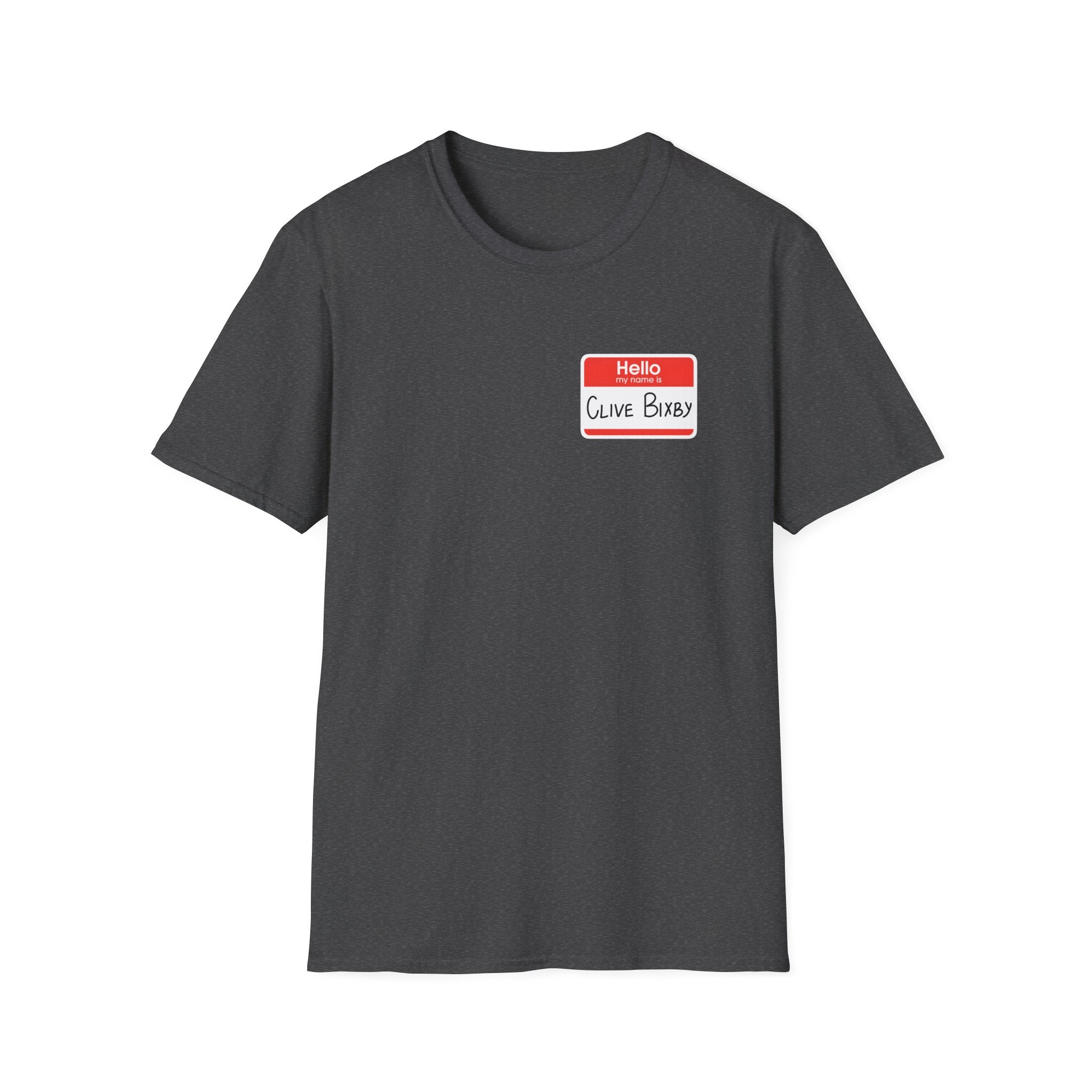 T-Shirt — "Hello, Clive bixby" Name Tag Graphic Tee