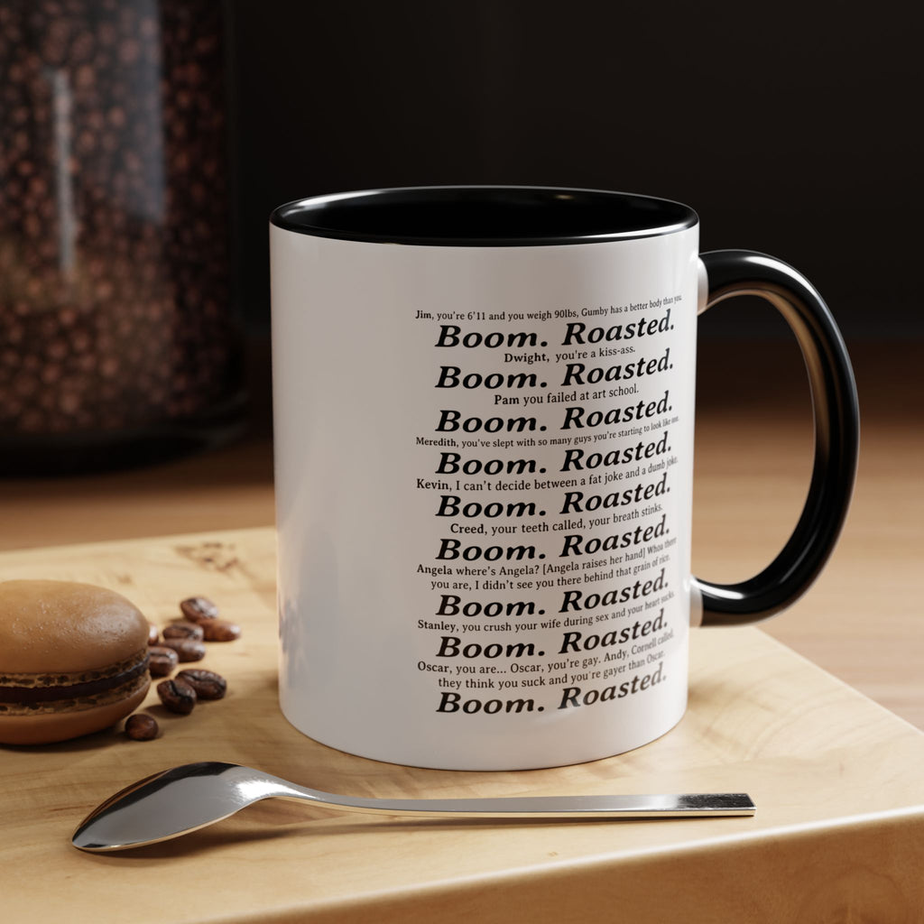 Boom. Roasted. Coffee Mug — Bold Text Accent Ceramic Cup (11/15oz)