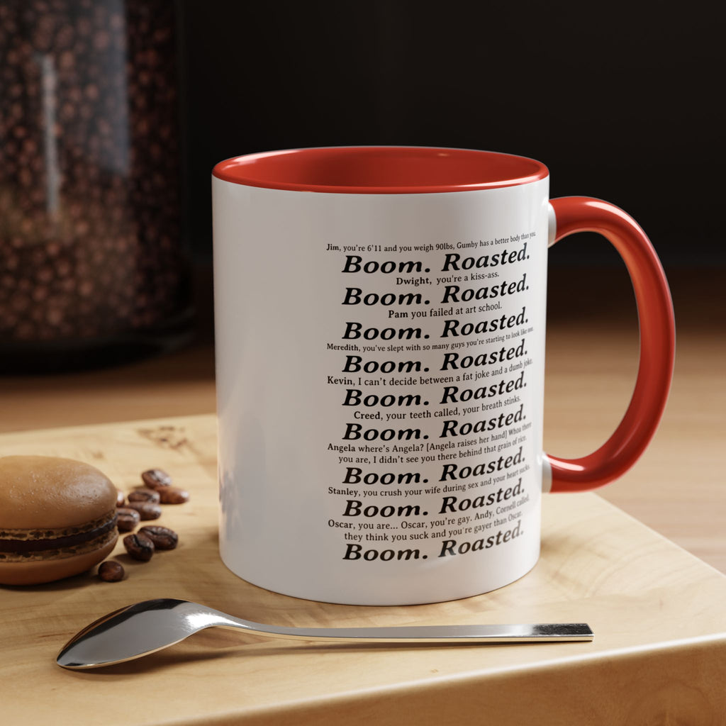 Boom. Roasted. Coffee Mug — Bold Text Accent Ceramic Cup (11/15oz)
