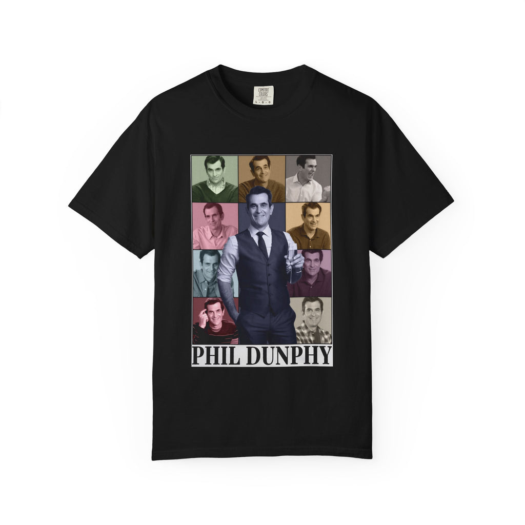 Graphic T-Shirt — Retro Photo Collage with 'Phil Dunphy' Text
