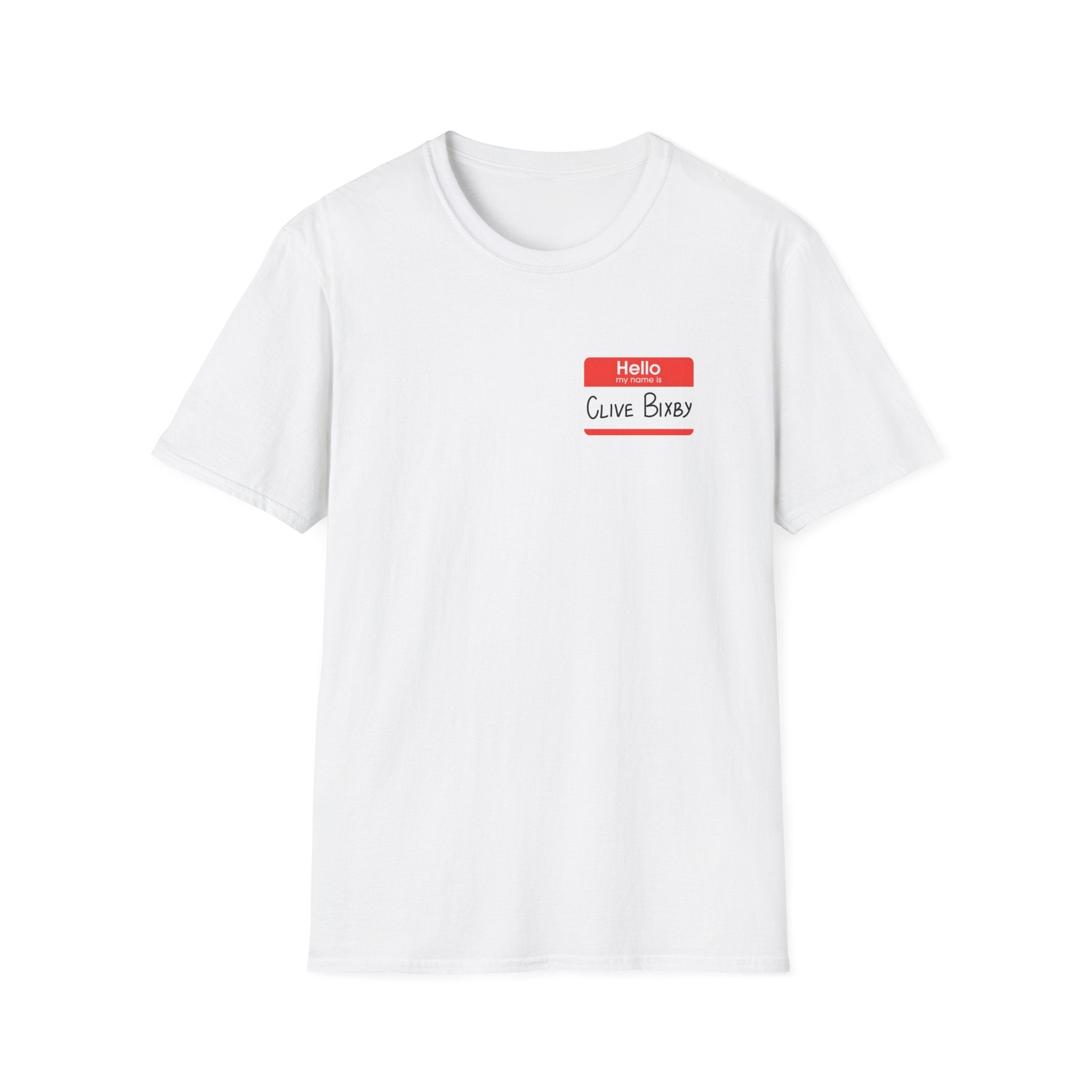 T-Shirt — "Hello, Clive bixby" Name Tag Graphic Tee