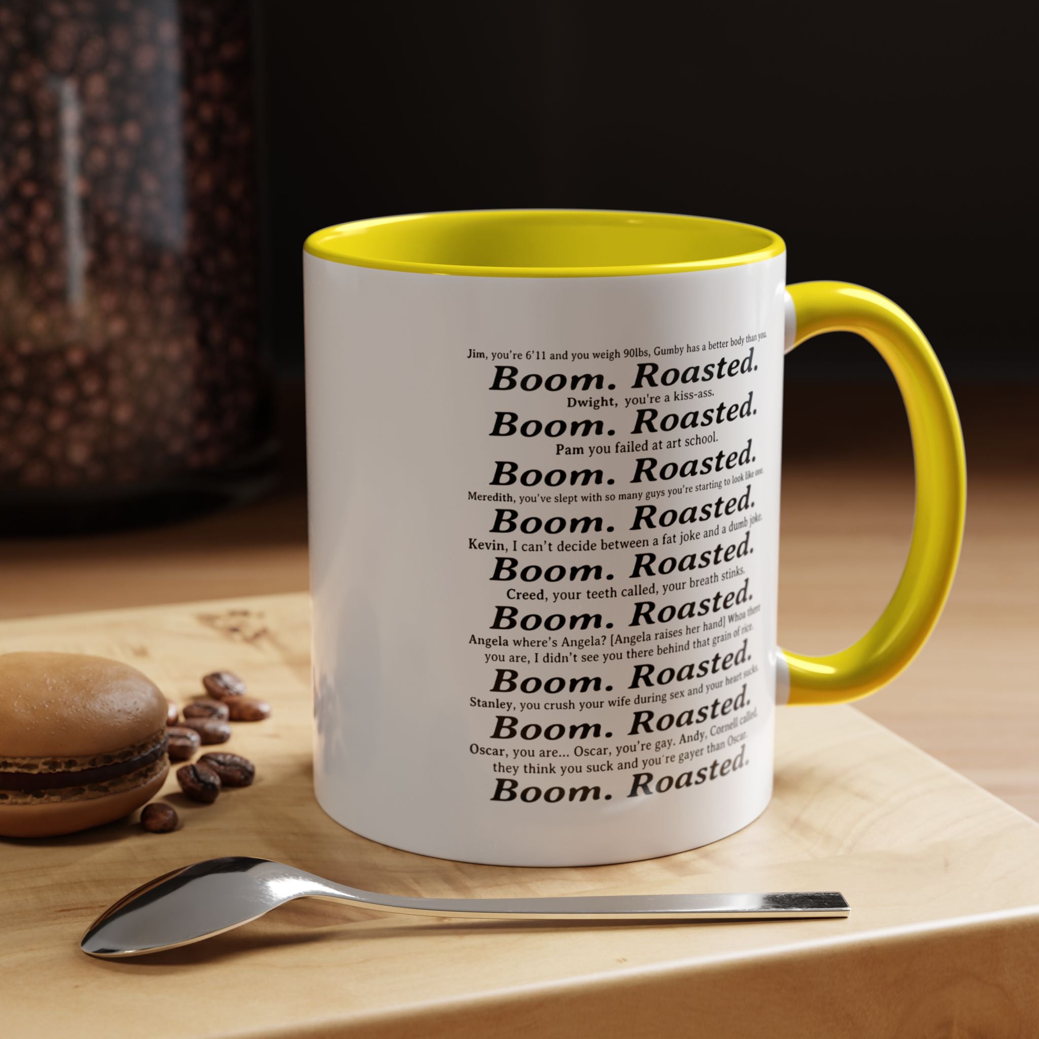 Boom. Roasted. Coffee Mug — Bold Text Accent Ceramic Cup (11/15oz)