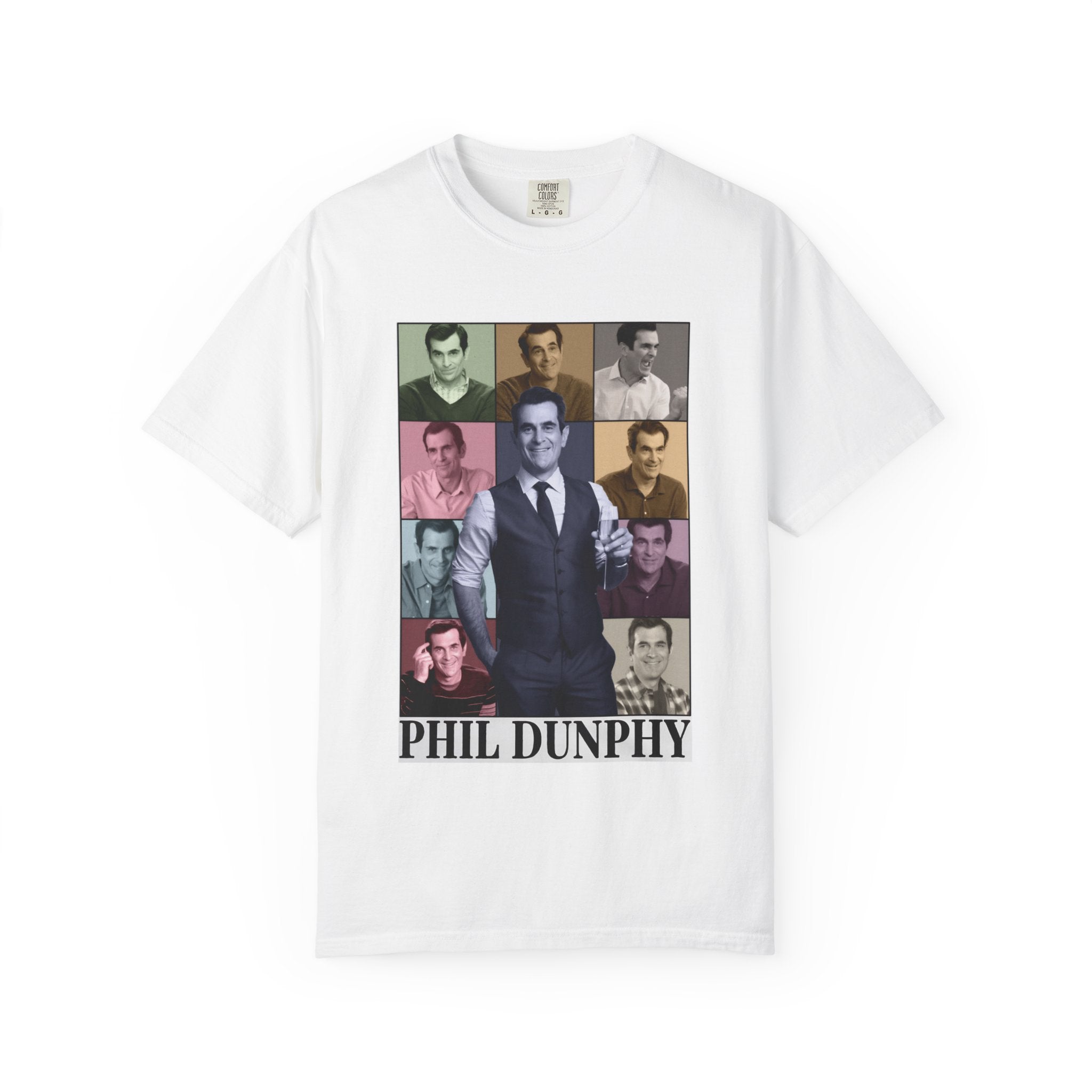 Graphic T-Shirt — Retro Photo Collage with 'Phil Dunphy' Text
