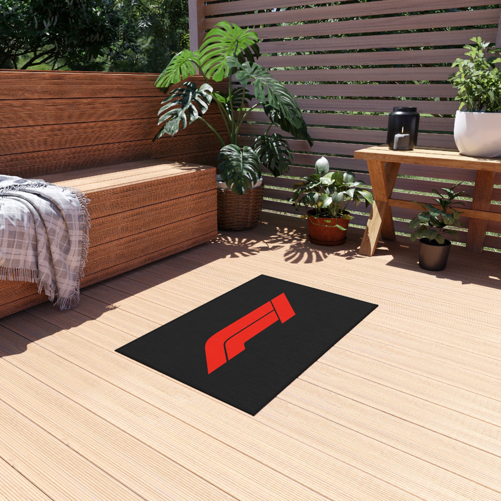 F1 Racing Logo Outdoor Rug — Red Track Emblem Patio Mat