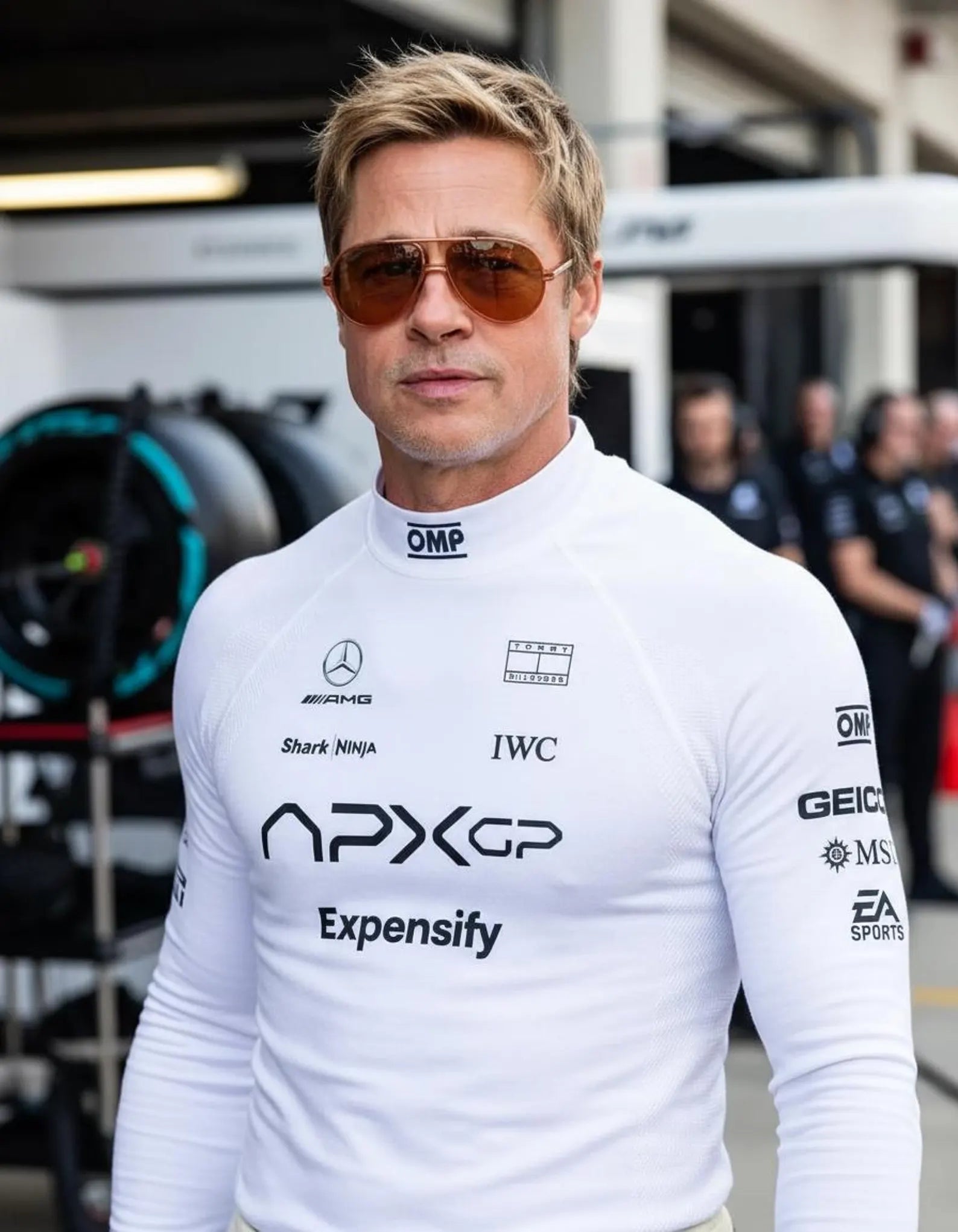 F1 Brad Pitt White shirt-APX GP Racing Cosplay Top