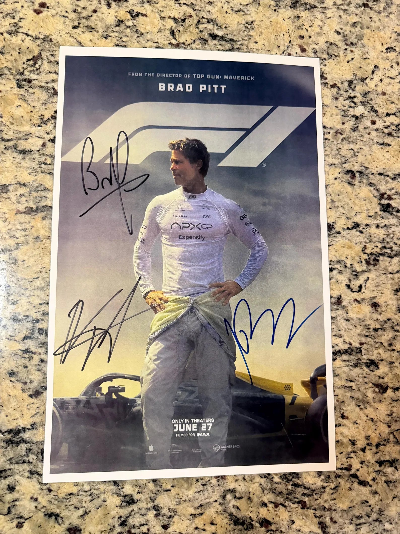Brad Pitt Signed F1 Movie Poster – w/ Idris & Bardem – 11x17 w/ COA